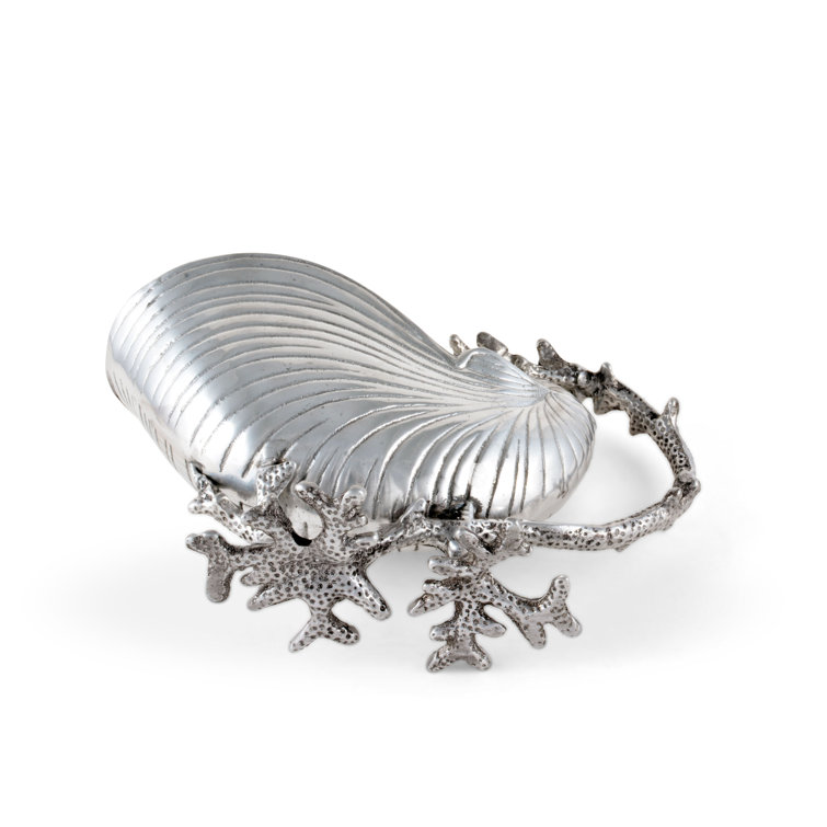 Aluminum Sea Shell Gravy Boat with Coral Handle, 10" Long