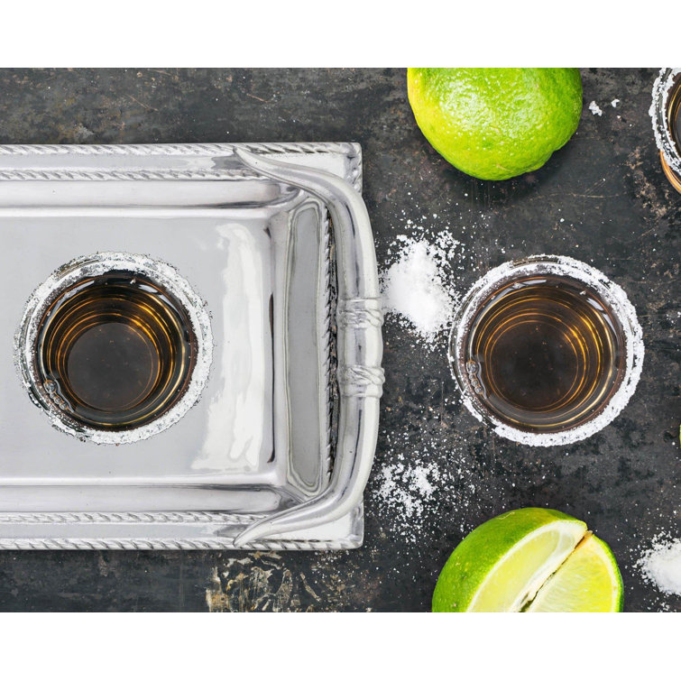 Rectangular Silver Metal Tray with Western Design