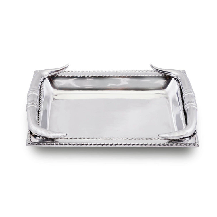 Rectangular Silver Metal Tray with Western Design
