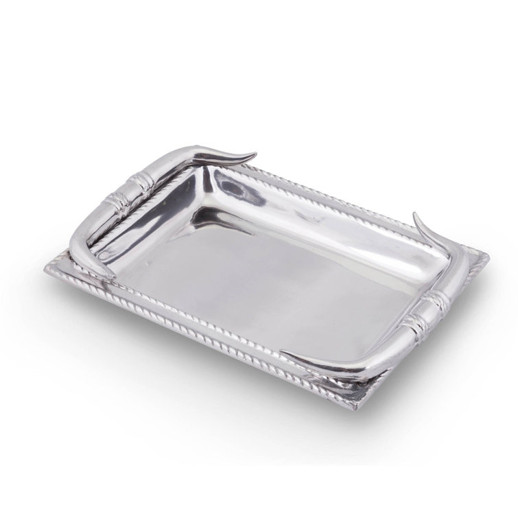 Rectangular Silver Metal Tray with Western Design