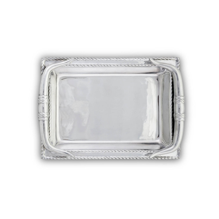 Rectangular Silver Metal Tray with Western Design