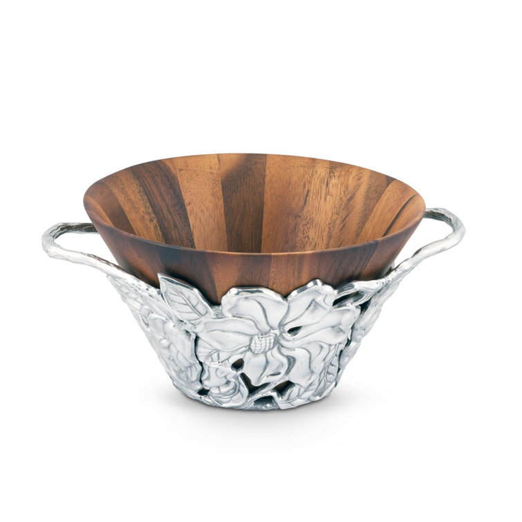 Magnolia Wood and Aluminum Round Salad Fruit Bowl