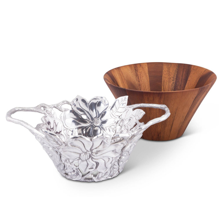 Magnolia Wood and Aluminum Round Salad Fruit Bowl