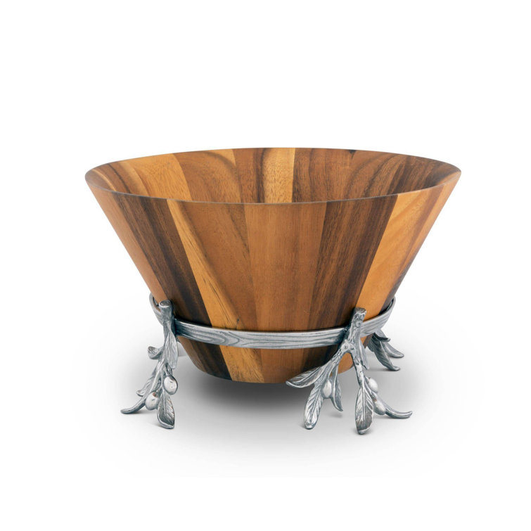 Acacia Wood Salad Bowl with Aluminum Olive Branch Stand
