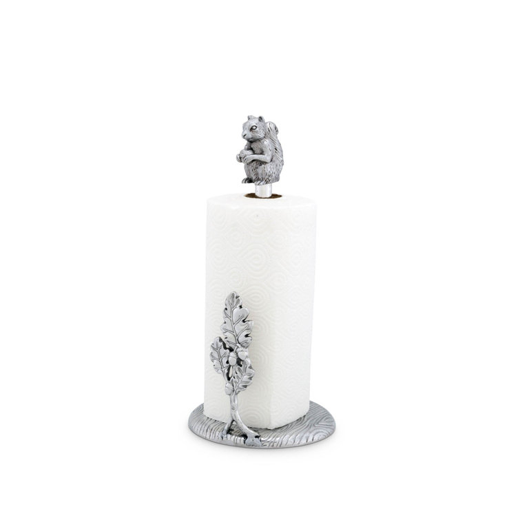 Silver Aluminum Squirrel and Oak Leaf Paper Towel Holder