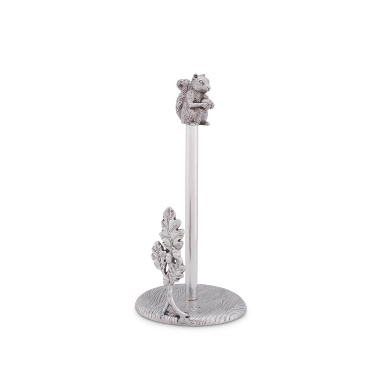 Silver Aluminum Squirrel and Oak Leaf Paper Towel Holder