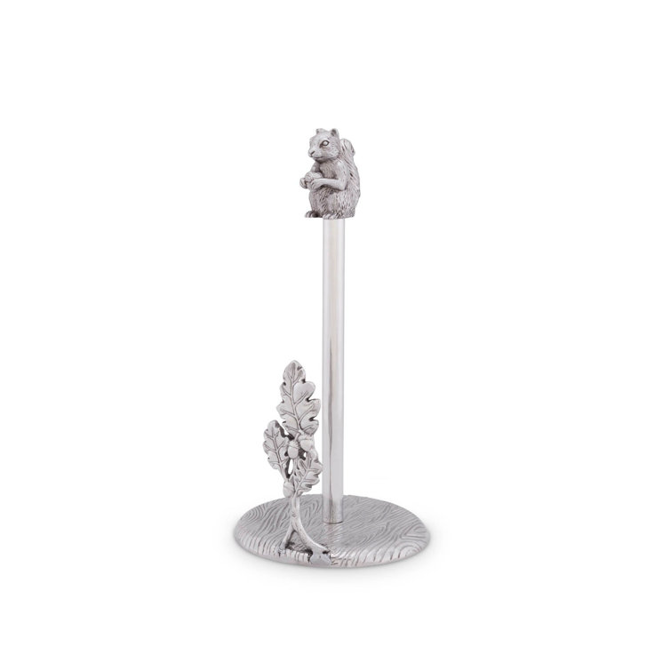Silver Aluminum Squirrel and Oak Leaf Paper Towel Holder