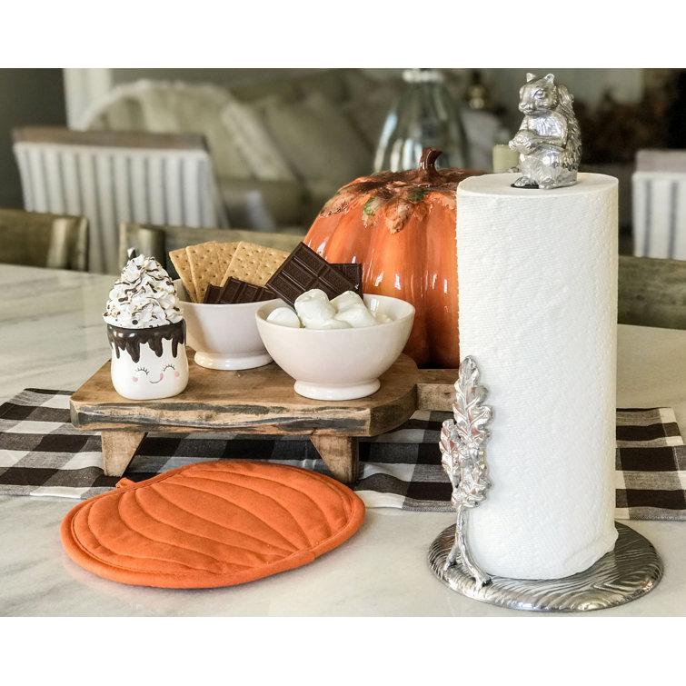 Silver Aluminum Squirrel and Oak Leaf Paper Towel Holder