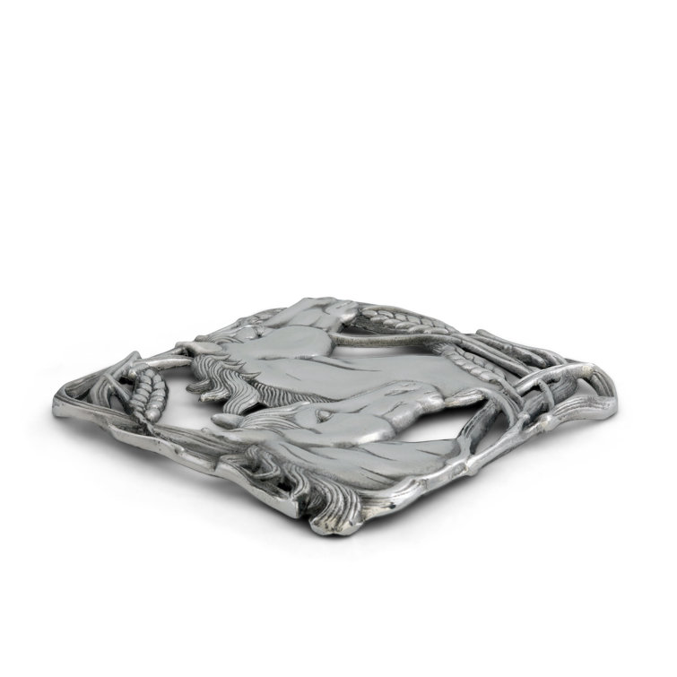 Arthur Court Aluminum Horse and Wheat Square Trivet