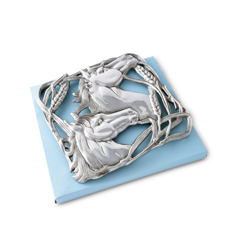 Arthur Court Aluminum Horse and Wheat Square Trivet