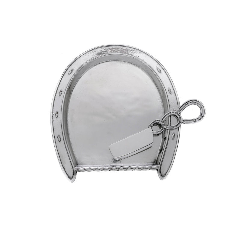 Polished Aluminum Horseshoe Serving Platter with Knife