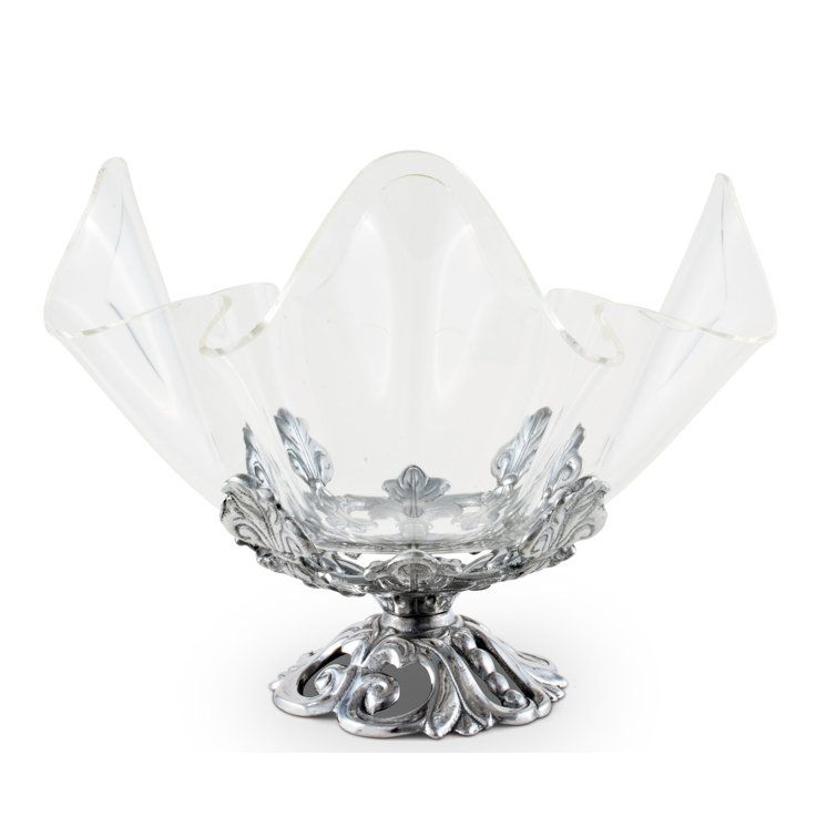11" Clear Acrylic Bowl with Silver Fleur-De-Lis Stand