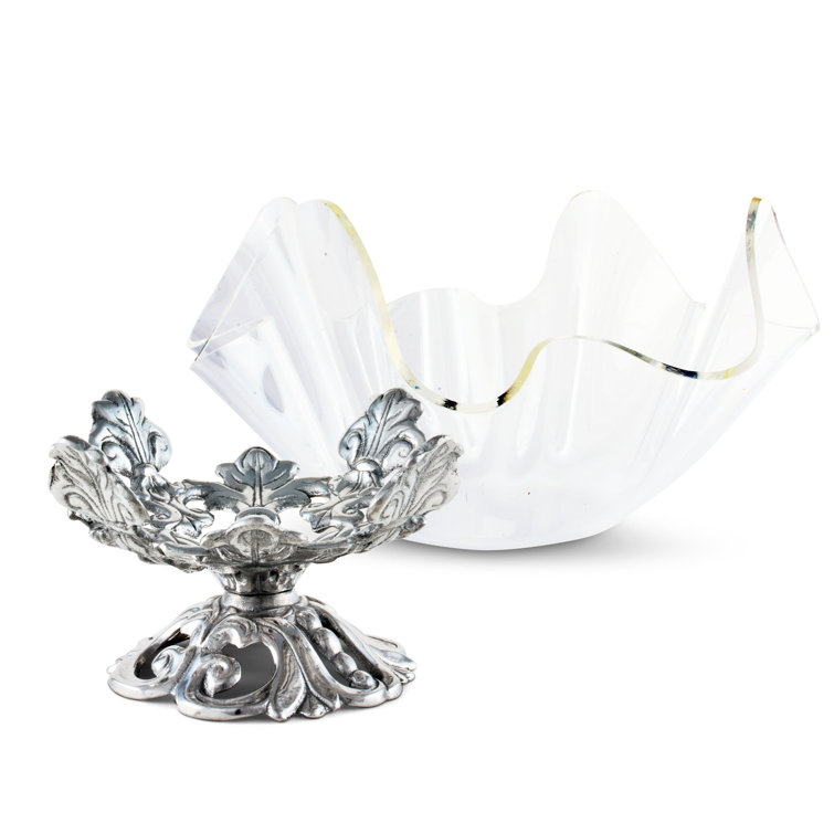 11" Clear Acrylic Bowl with Silver Fleur-De-Lis Stand