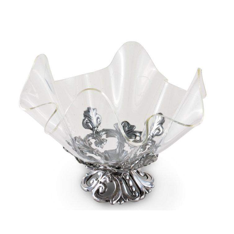 11" Clear Acrylic Bowl with Silver Fleur-De-Lis Stand