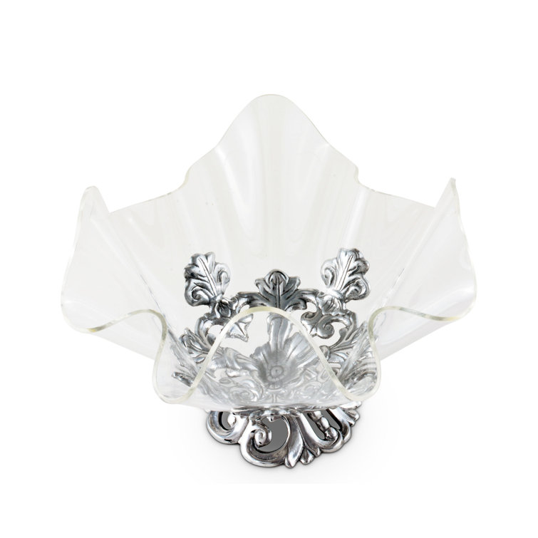 11" Clear Acrylic Bowl with Silver Fleur-De-Lis Stand