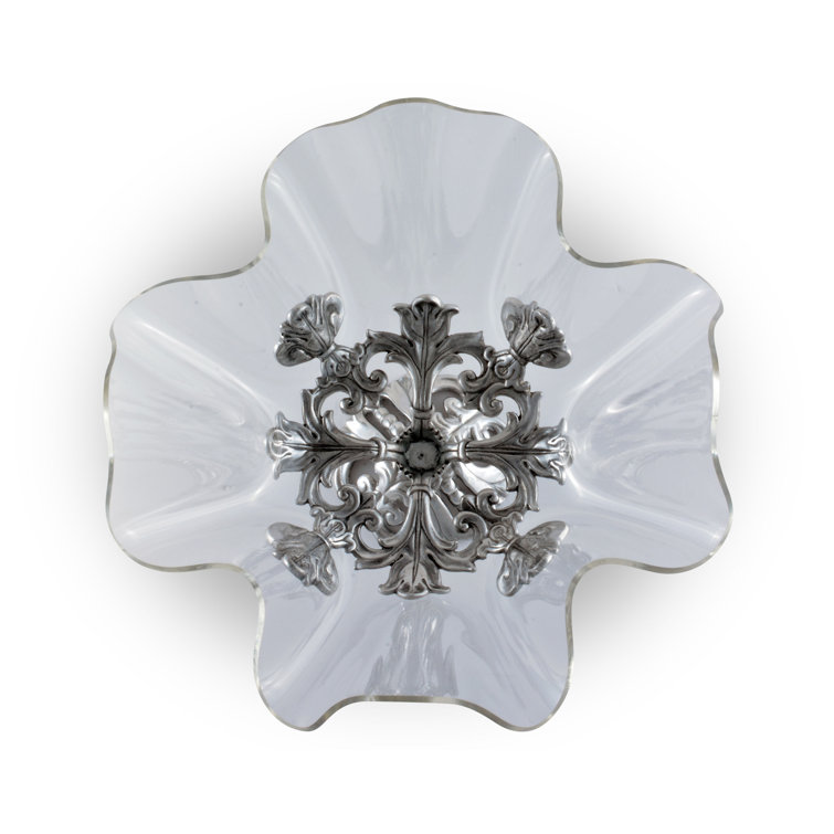 11" Clear Acrylic Bowl with Silver Fleur-De-Lis Stand