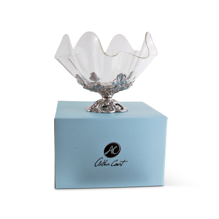 11" Clear Acrylic Bowl with Silver Fleur-De-Lis Stand
