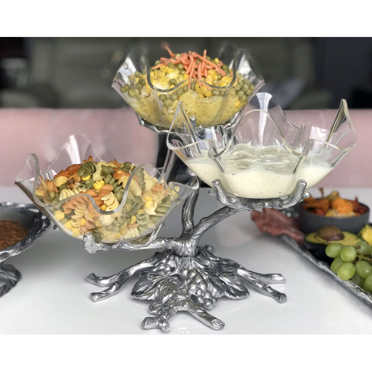 Clear Acrylic and Aluminum 3-Tier Grape Bowl Stand