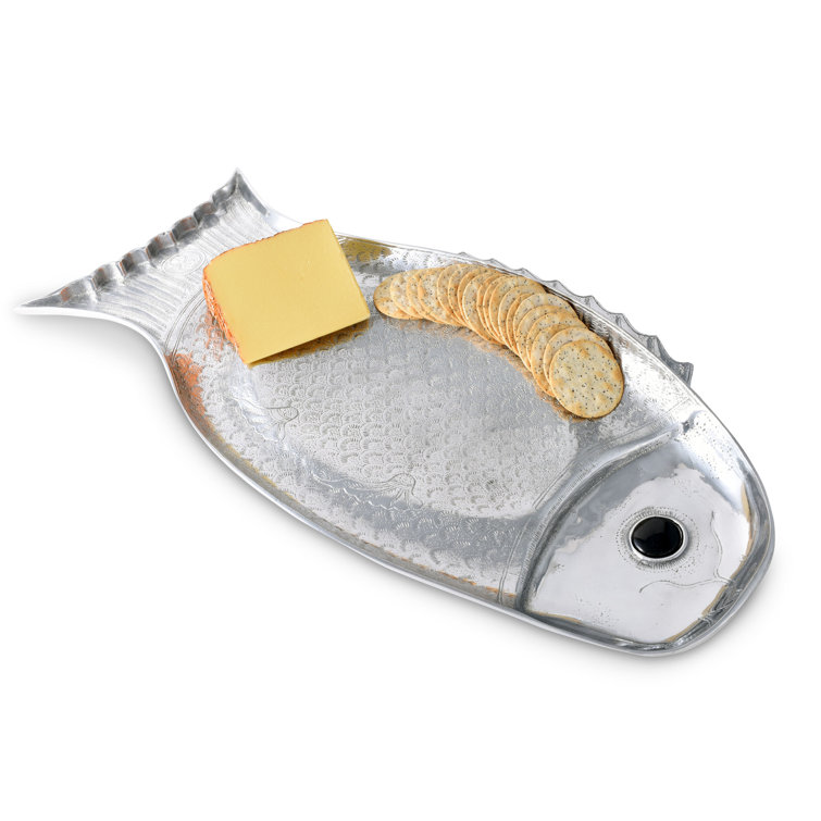 Large Coastal Aluminum Fish-Shaped Serving Platter