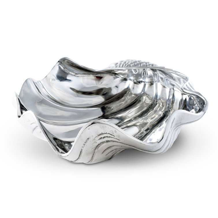 Large Silver Aluminum Coastal Clam Serving Bowl