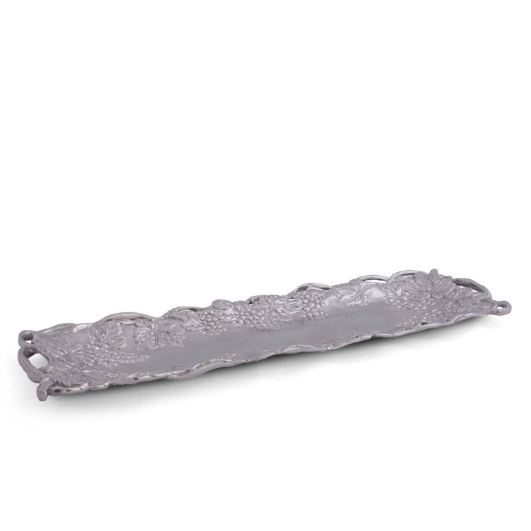 Elegant Mediterranean Polished Aluminum Oval Serving Tray with Grape Design