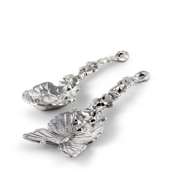 Silver Butterfly and Flower Aluminum Salad Server Set