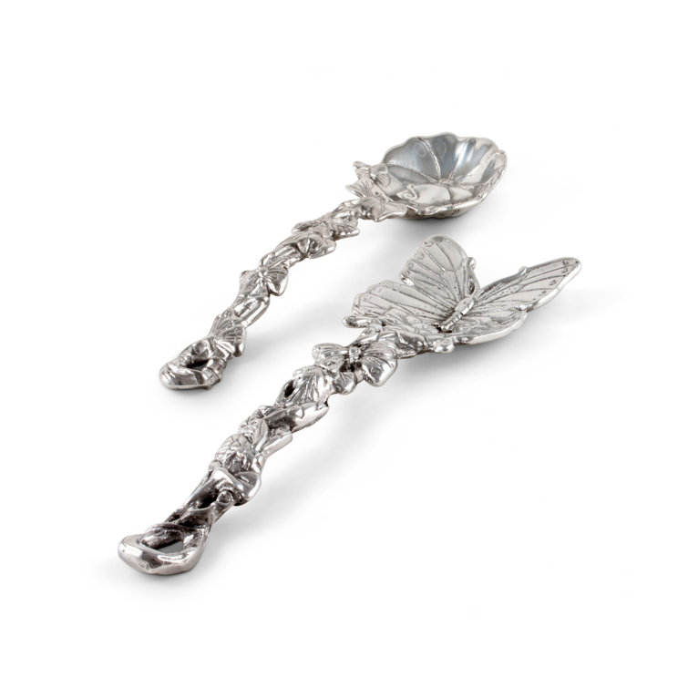 Silver Butterfly and Flower Aluminum Salad Server Set