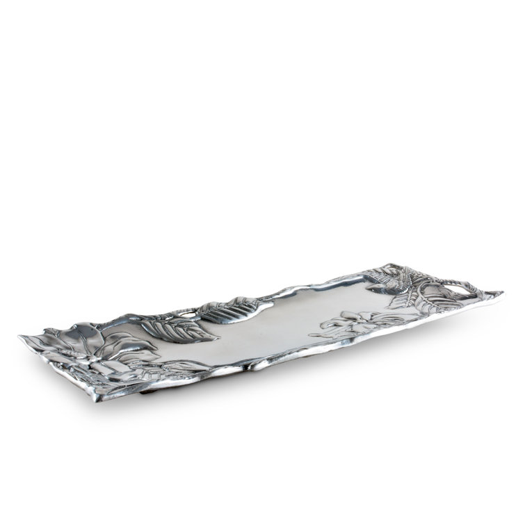Handcrafted Aluminum Magnolia Blossom Rectangular Serving Tray