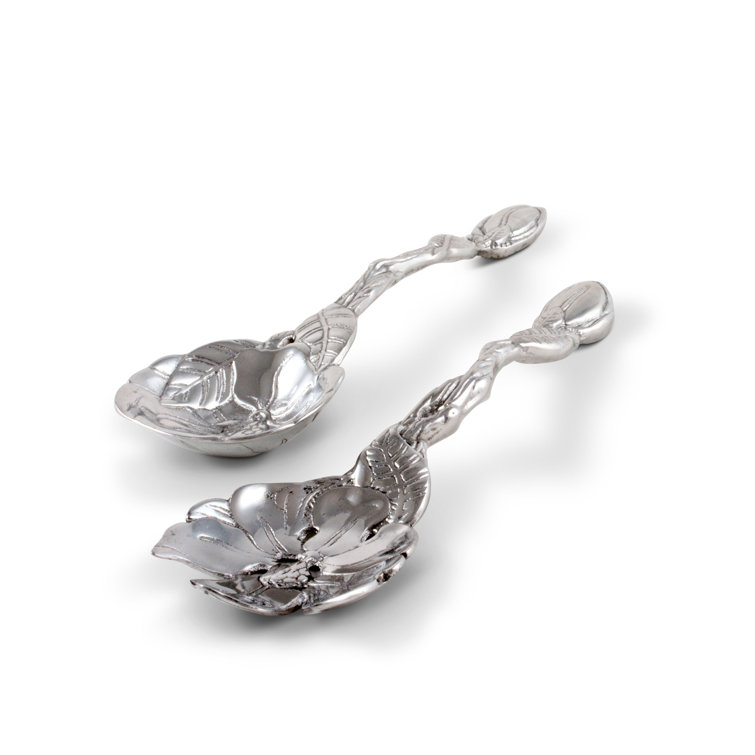 Elegant Silver Aluminum Magnolia Flower Salad Serving Set