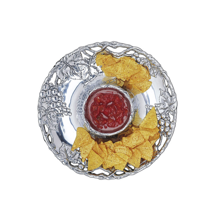 Handmade Aluminum Grape Design Round Chip and Dip Platter