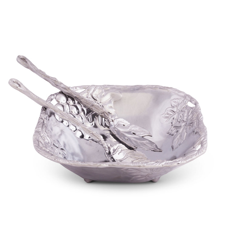 Arthur Court Designs Grape Pattern Aluminum Salad Bowl and Servers Set
