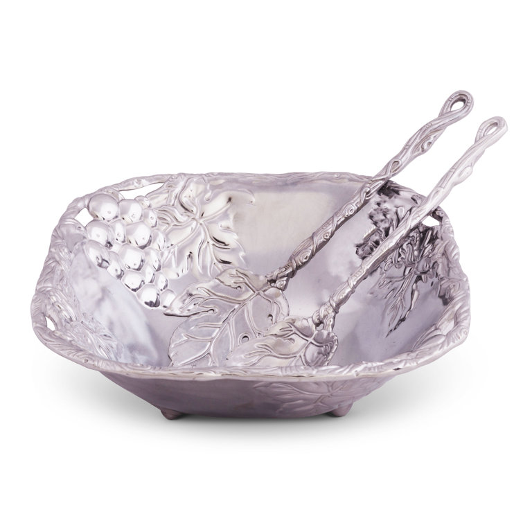 Arthur Court Designs Grape Pattern Aluminum Salad Bowl and Servers Set