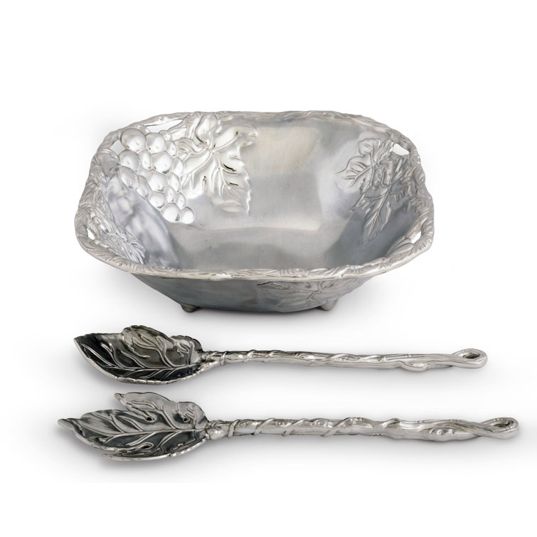 Arthur Court Designs Grape Pattern Aluminum Salad Bowl and Servers Set