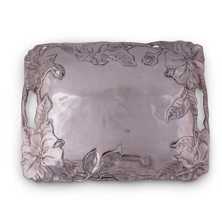 Elegant Aluminum Magnolia Design Serving Tray