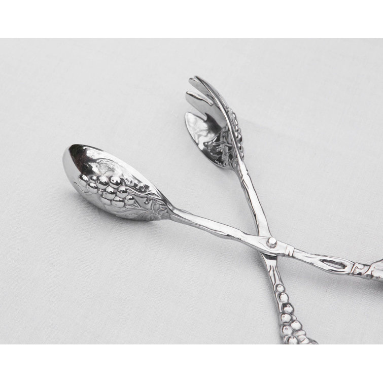Arthur Court Polished Aluminum Grape Pattern Salad Serving Tongs