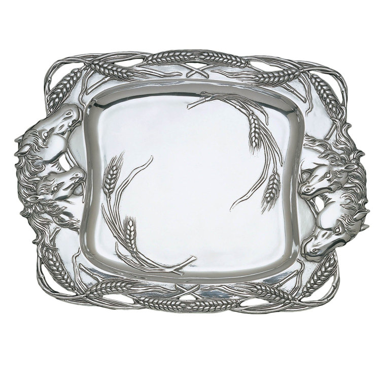 Arthur Court Aluminum Horse Clutch Serving Tray with Wheat Motif