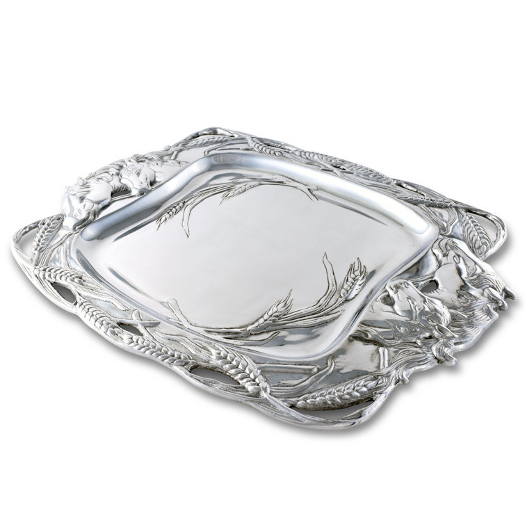 Arthur Court Aluminum Horse Clutch Serving Tray with Wheat Motif