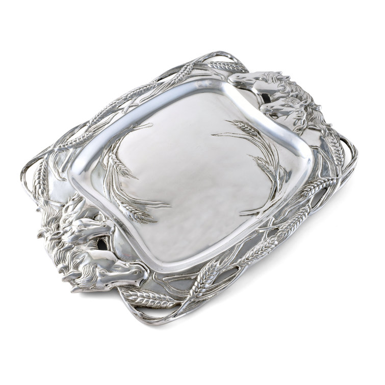 Arthur Court Aluminum Horse Clutch Serving Tray with Wheat Motif