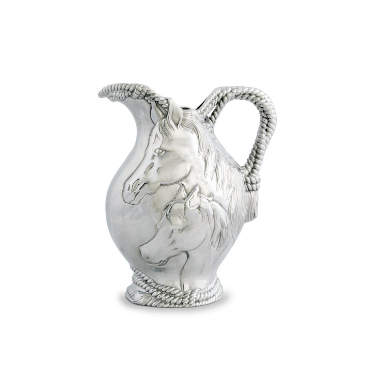 Equestrian Silver Aluminum Horse and Rope Pitcher