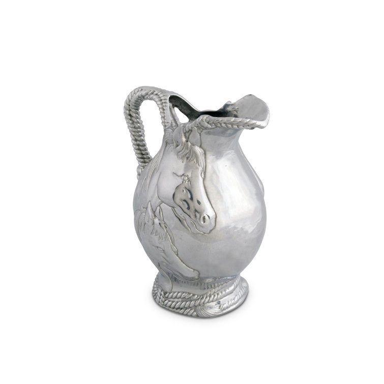Equestrian Silver Aluminum Horse and Rope Pitcher