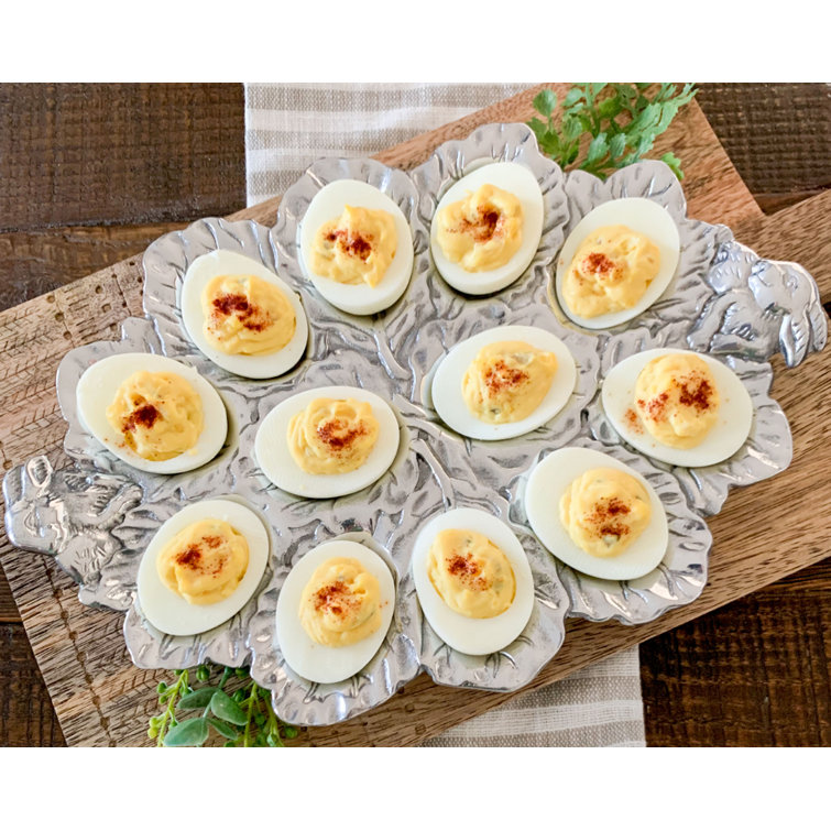 Silver Aluminum Bunny Deviled Egg Platter, 12" x 8.5"