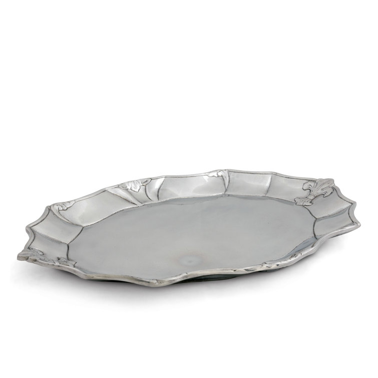 Elegant Aluminum Oval Serving Platter with Fleur-De-Lis Design
