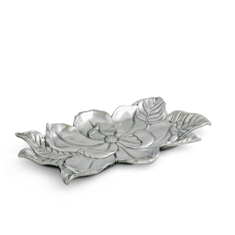 Elegant Silver Aluminum Magnolia Flower Serving Tray