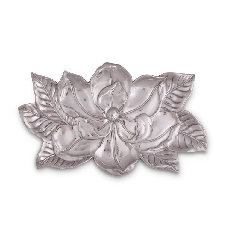 Elegant Silver Aluminum Magnolia Flower Serving Tray