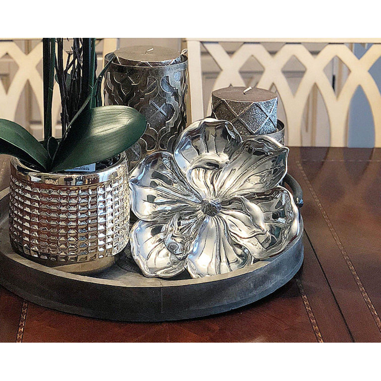 Magnolia Blossom Shaped Polished Aluminum Serving Tray