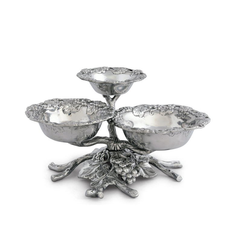 Grape 3-Tiered Silver Aluminum Fruit Serving Bowl