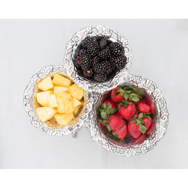 Grape 3-Tiered Silver Aluminum Fruit Serving Bowl