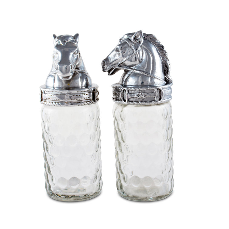 Equestrian Horse Metal and Glass Salt and Pepper Shakers