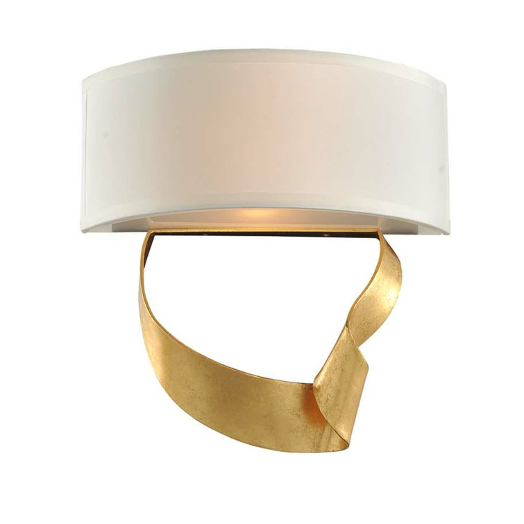 Roman Gold Steel Half Moon Sconce with White Linen Shade