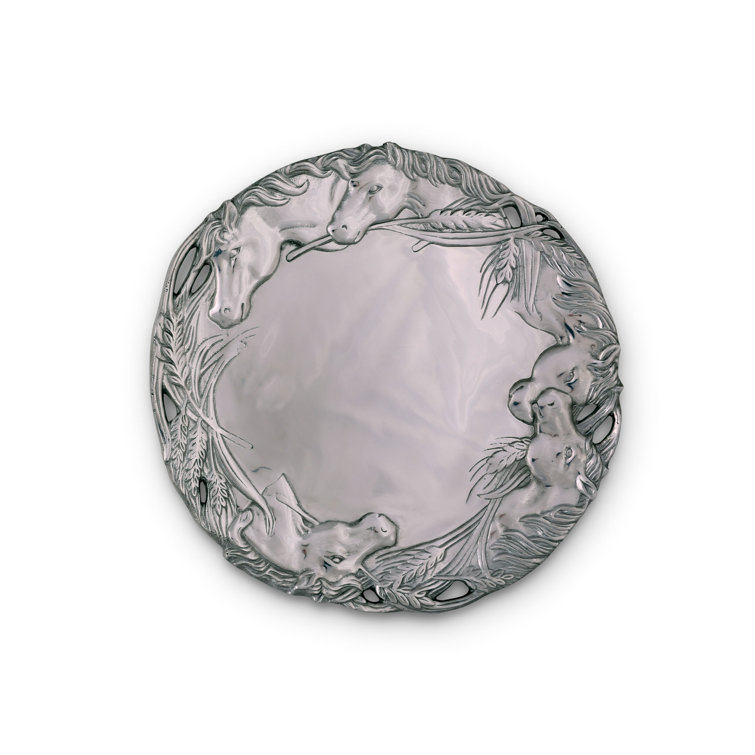 Arthur Court 12" Round Silver Aluminum Horse Tray